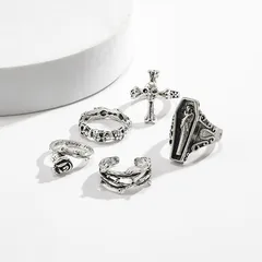 Halloween Silver Cross Open Ring For Women In IG Style, Alloy Metal Design 2