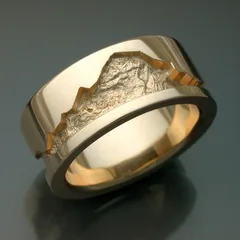 Ink Painting For Women Metal Rings In Golden Color Featuring Mountain Ring Design