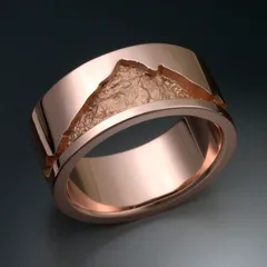 Ink Painting For Women Metal Rings In Golden Color Featuring Mountain Ring Design 3