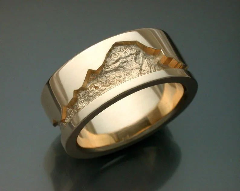 Ink Painting For Women Metal Rings In Golden Color Featuring Mountain Ring Design 4