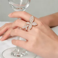 Irregular Beading Open Rings For Women In Alloy With Silver Plated Electroplated Finish And Rhinestone Inlay