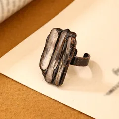 Irregular Casual Ring For Adults With Bronze Plating And White Crystal Inlay, Handmade, 1 Piece Pack