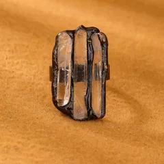 Irregular Casual Ring For Adults With Bronze Plating And White Crystal Inlay, Handmade, 1 Piece Pack 2