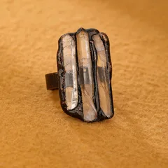 Irregular Casual Ring For Adults With Bronze Plating And White Crystal Inlay, Handmade, 1 Piece Pack 3