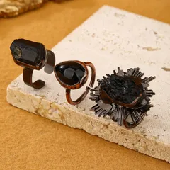 Irregular Casual Ring For Adults With Handmade Craftsmanship, Bronze Plating And Black Onyx Inlay, 1 Piece Per Pack
