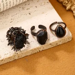 Irregular Casual Ring For Adults With Handmade Craftsmanship, Bronze Plating And Black Onyx Inlay, 1 Piece Per Pack 2
