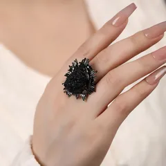 Irregular Casual Ring For Adults With Handmade Craftsmanship, Bronze Plating And Black Onyx Inlay, 1 Piece Per Pack 3