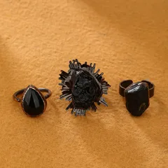 Irregular Casual Ring For Adults With Handmade Craftsmanship, Bronze Plating And Black Onyx Inlay, 1 Piece Per Pack 5