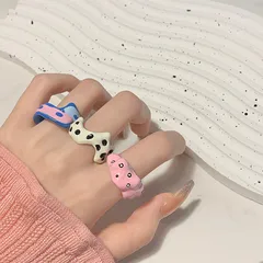 Irregular Colorful Enamel Drop Glaze Ring For Women Sweet Personality Geometry Fashionable Pink White Index Finger Ring 2
