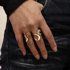 Irregular MAMA Ring For Women In 304 Stainless Steel With 18K Real Gold Plated Coating 0.03µm Featuring Zircon Inlay
