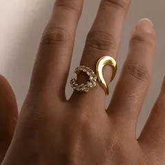 Irregular MAMA Ring For Women In 304 Stainless Steel With 18K Real Gold Plated Coating 0.03µm Featuring Zircon Inlay 2