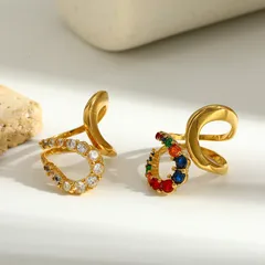 Irregular MAMA Ring For Women In 304 Stainless Steel With 18K Real Gold Plated Coating 0.03µm Featuring Zircon Inlay 3