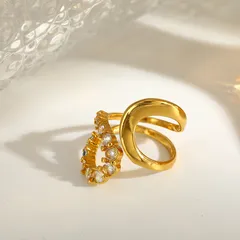 Irregular MAMA Ring For Women In 304 Stainless Steel With 18K Real Gold Plated Coating 0.03µm Featuring Zircon Inlay 5
