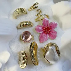 Sweet Irregular Natural Pink Ring Set For Women Featuring Baroque Pearl Inlay And Enamel Craftsmanship 2