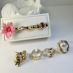 Sweet Irregular Natural Pink Ring Set For Women Featuring Baroque Pearl Inlay And Enamel Craftsmanship 3