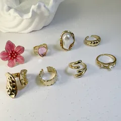 Sweet Irregular Natural Pink Ring Set For Women Featuring Baroque Pearl Inlay And Enamel Craftsmanship 4