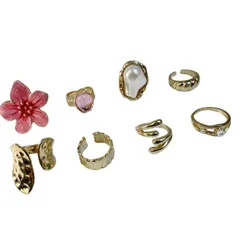 Sweet Irregular Natural Pink Ring Set For Women Featuring Baroque Pearl Inlay And Enamel Craftsmanship 5