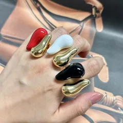 Irregular White Copper Ring For Women With Enamel Craft And Zircon Inlay