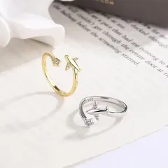 New Style Airplane Open Ring For Women In Gold With Electroplated Zinc Alloy And Zircon Inlay