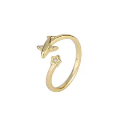 New Style Airplane Open Ring For Women In Gold With Electroplated Zinc Alloy And Zircon Inlay 2