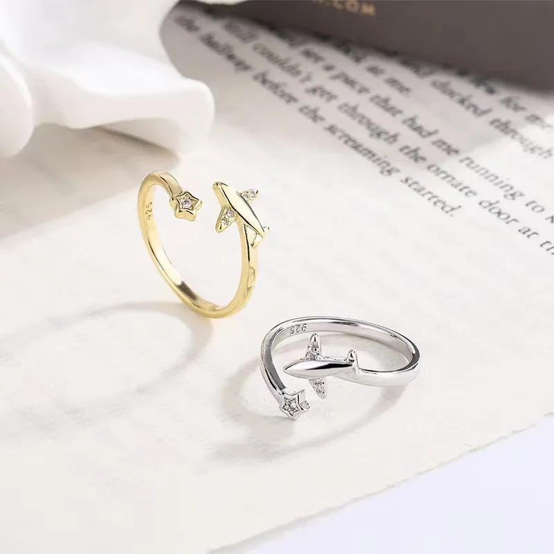 New Style Airplane Open Ring For Women In Gold With Electroplated Zinc Alloy And Zircon Inlay 4
