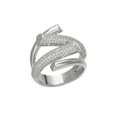 Retro Geometric Silver Alloy Ring For Women With Electroplated Finish And Artificial Gemstones Inlay 4