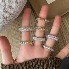 New Style Alloy Rings For Women With Beading Craft And Transparent Glass Beads In Elegant Colour