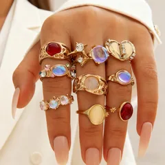 New Style Irregular Gold Alloy Ring For Women With Moonstone Inlay, Waterproof Non Tarnish
