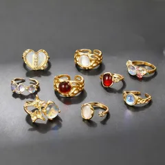 New Style Irregular Gold Alloy Ring For Women With Moonstone Inlay, Waterproof Non Tarnish 3