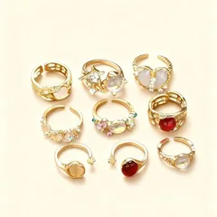 New Style Irregular Gold Alloy Ring For Women With Moonstone Inlay, Waterproof Non Tarnish 4