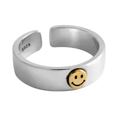 Korean Style Mori Thai Silver Lightning Five-pointed Star Ring Female Fashion Personality Retro Golden Smile Face Open Ring Wholesale 2