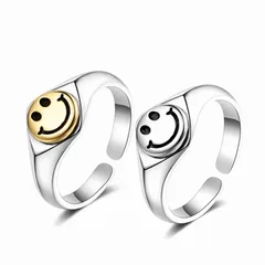 Korean Style Mori Thai Silver Lightning Five-pointed Star Ring Female Fashion Personality Retro Golden Smile Face Open Ring Wholesale 4