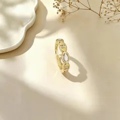New Style Oval Open Ring For Women In Copper With Zircon Inlay, PVD Coated Finish