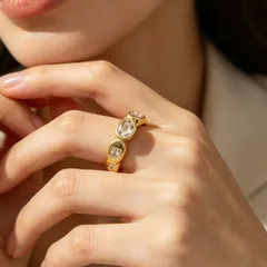 New Style Oval Open Ring For Women In Copper With Zircon Inlay, PVD Coated Finish 2