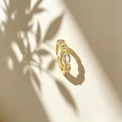 New Style Oval Open Ring For Women In Copper With Zircon Inlay, PVD Coated Finish 3