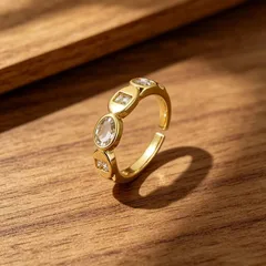New Style Oval Open Ring For Women In Copper With Zircon Inlay, PVD Coated Finish 4