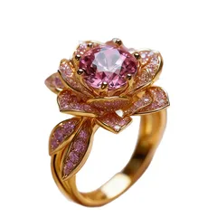 New Style Rose Gold Alloy Ring For Women With Zircon Inlay Featuring Elegant Flower Design 5