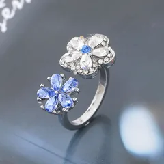 New Style Women’s Alloy Rings For Flowers Featuring Asymmetrical Design In White And Blue