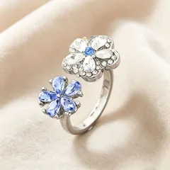 New Style Women’s Alloy Rings For Flowers Featuring Asymmetrical Design In White And Blue 2
