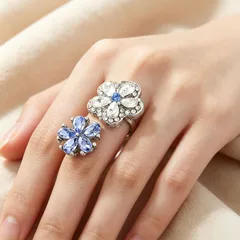 New Style Women’s Alloy Rings For Flowers Featuring Asymmetrical Design In White And Blue 3