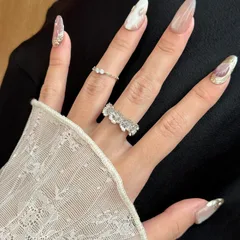 Lace Brushed Open Rings For Women In Silver, Electroplated Copper Material 2