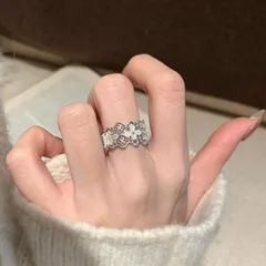 Lace Brushed Open Rings For Women In Electroplated Copper With Zircon Inlay 3