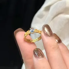 Lace Open Rings For Women In Blue Copper With Zircon Inlay, Featuring Electroplated Finish