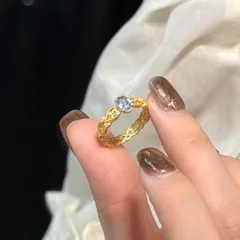 Lace Open Rings For Women In Blue Copper With Zircon Inlay, Featuring Electroplated Finish 2
