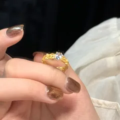 Lace Open Rings For Women In Blue Copper With Zircon Inlay, Featuring Electroplated Finish 3