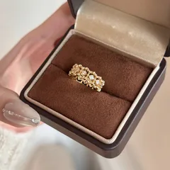 Lace Pattern Women's Rings In Gold Electroplated Copper Featuring Zircon Inlay
