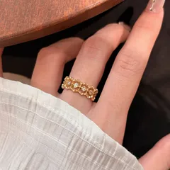 Lace Pattern Women's Rings In Gold Electroplated Copper Featuring Zircon Inlay 2