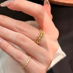 Lace Pattern Women's Rings In Gold Electroplated Copper Featuring Zircon Inlay 3