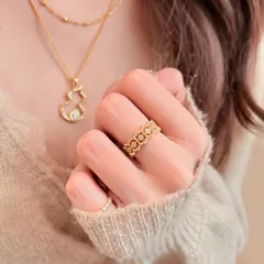 Lace Pattern Women's Rings In Gold Electroplated Copper Featuring Zircon Inlay 4