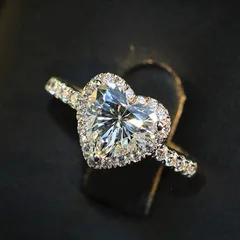 Cute Heart Pattern Silver Plated Ring For Women Featuring Zircon Inlay, 1 Piece Silver Jewelry